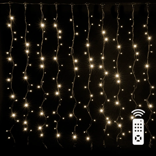 LED Christmas string - curtains copper wire with remote control and hangers, 3x1m, warm white, 5V USB, IP44, 100LED